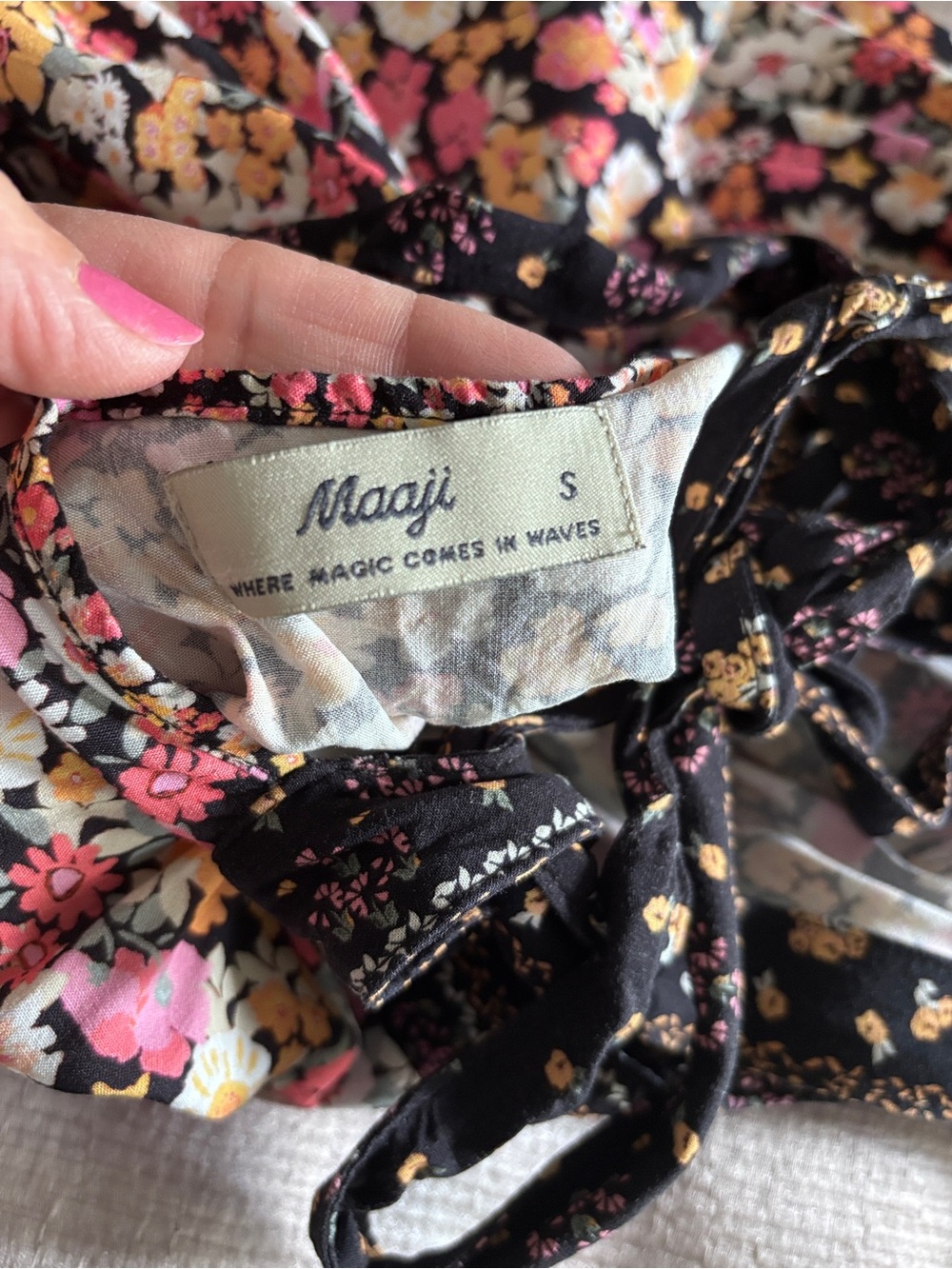 Anthropologie Maaji Calico Alessa Maxi Dress Floral Side Slits Tasseled Size S - Picture 6 of 9